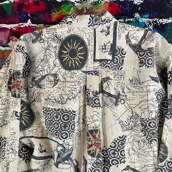 Vintage Van Heusen 417 Over Easy Nautical Theme Long Sleeve Button Down Shirt M - Picture 9 of 10